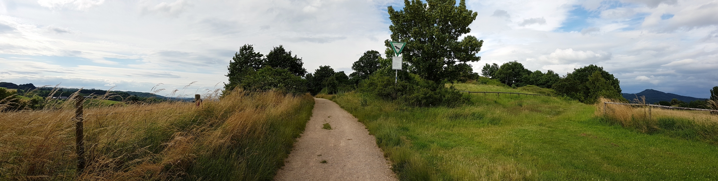 Am Ende der rechten Weide führt ein kleiner Pfad nach rechts. Diesen wählen wir, verlassen also den Schotterweg und laufen nun zwischen Weide und Windkuppe weiter.